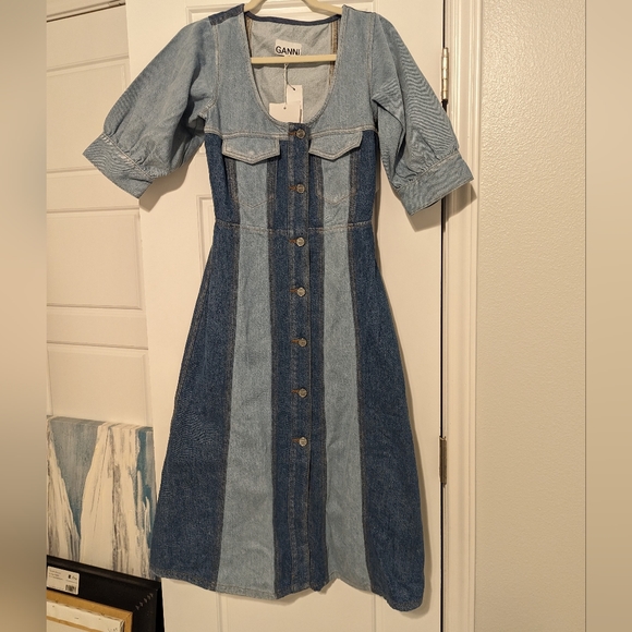 Ganni Denim Cutline Bleach Minidress - Picture 9 of 12